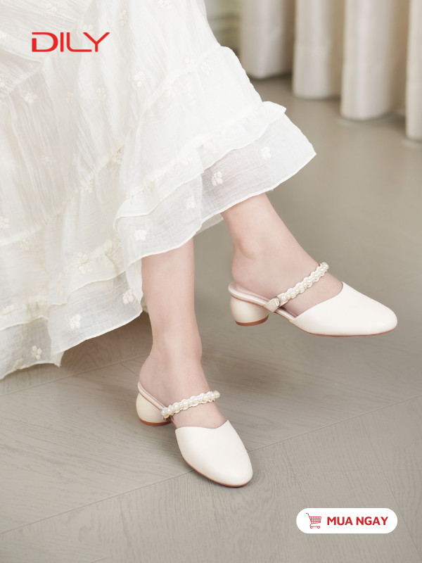 Dép sục mũi tròn phối quai ngọc trai thanh lịch DL0564 - DILY