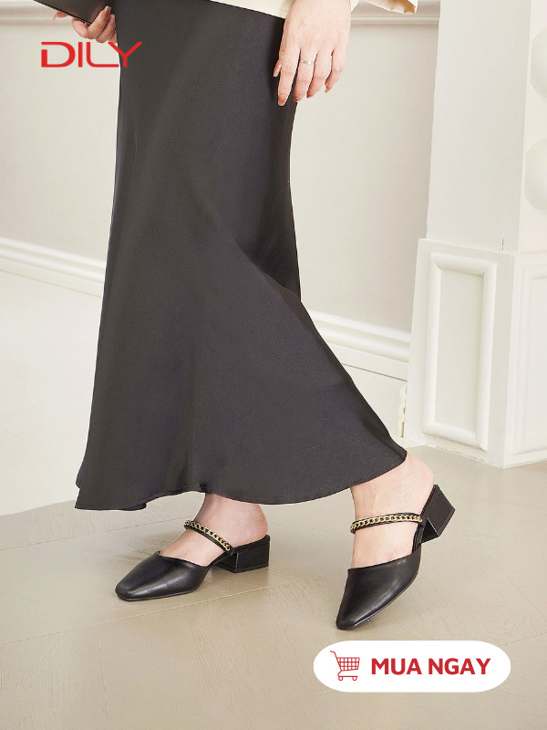 Guốc sục mũi vuông quai phối xích sang trọng DL0539 - DILY