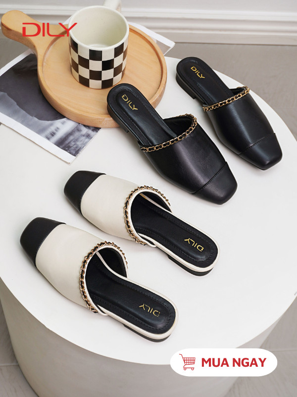 Guốc sục mũi vuông phối quai xích sang trọng AA0483 - DILY
