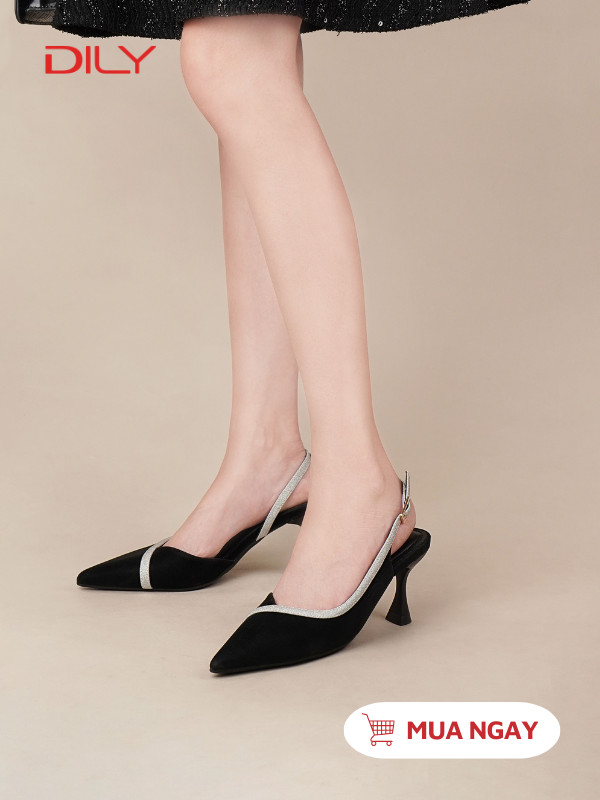 Giày slingback mũi nhọn phối quai kim tuyến sang trọng AA0480 - DILY