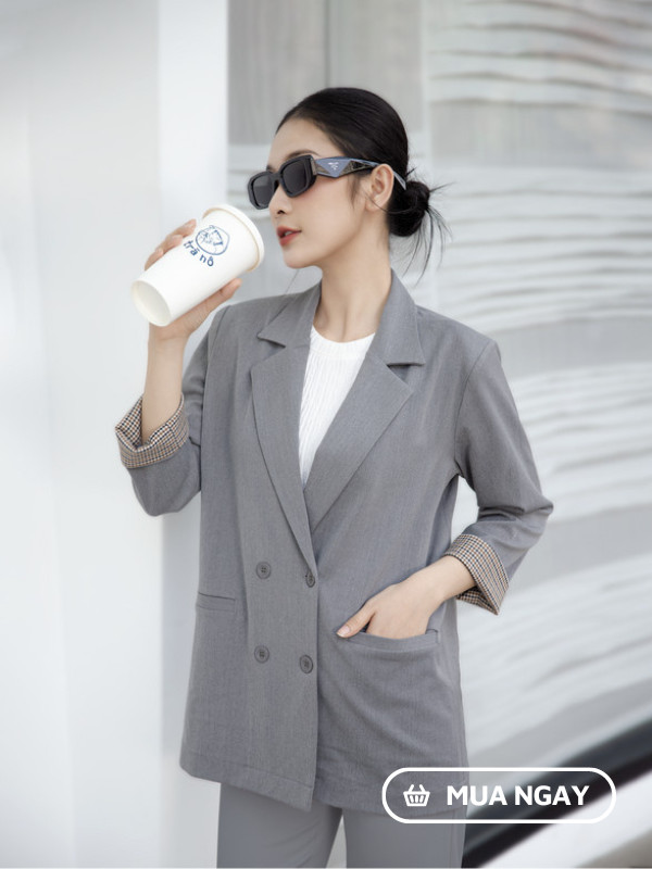 Blazer nữ màu xám form suông AB0385 - DILY
