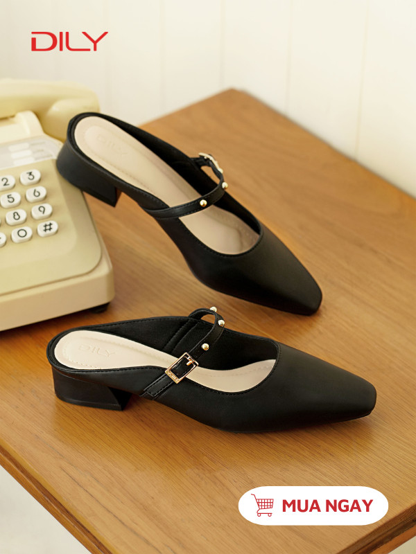 Mules mũi vuông quai đính hạt trẻ trung DL0588 - DILY