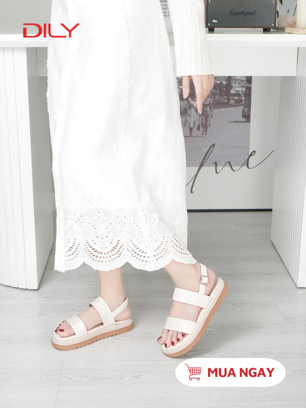 Sandal quai ngang tối giản, đế bánh mì chống trượt cao 3.5cm DL0535 - DILY