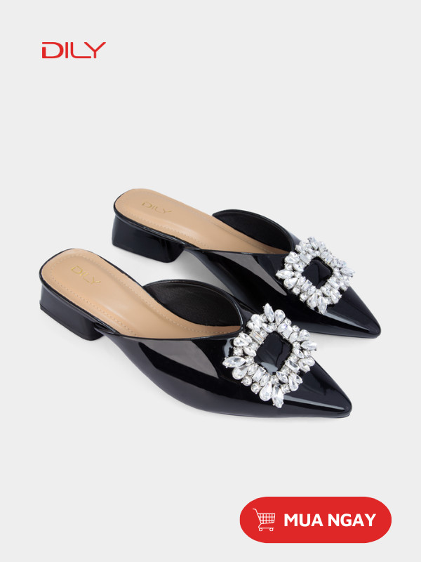 Guốc mules đính tag đá vuông lấp lánh AA0400 - DILY