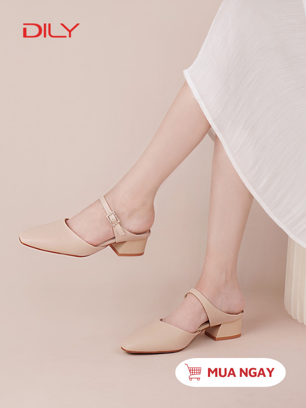 Mules mũi vuông quai ngang đính khóa sang trọng AA0499 - DILY
