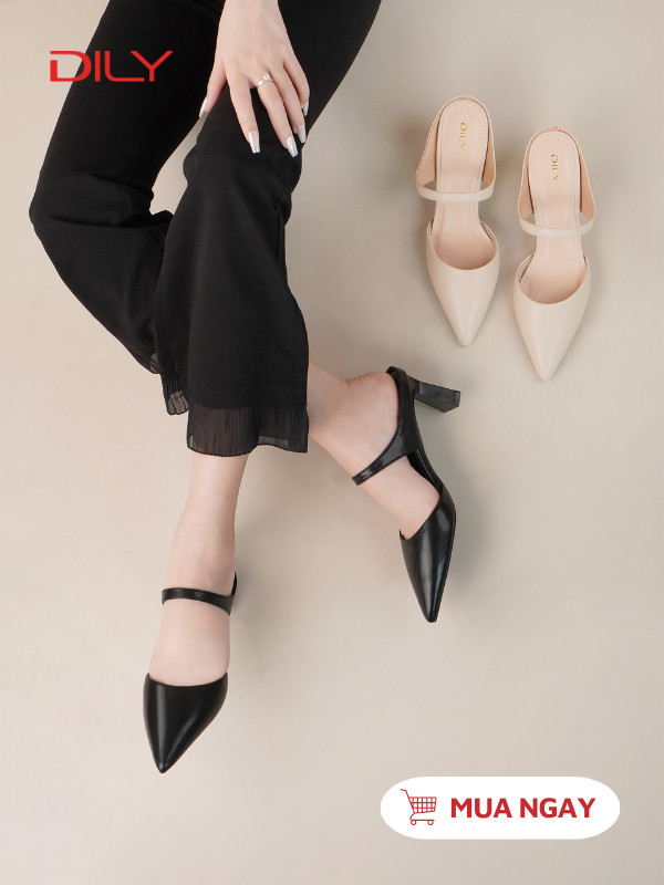 Guốc sục quai ngang tôn chân, mũi nhọn sang trọng cao 6cm AA0454 - DILY