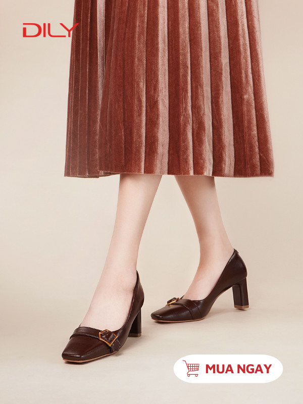 Giày cao gót mũi vuông đính khóa thanh lịch AA0458 - DILY
