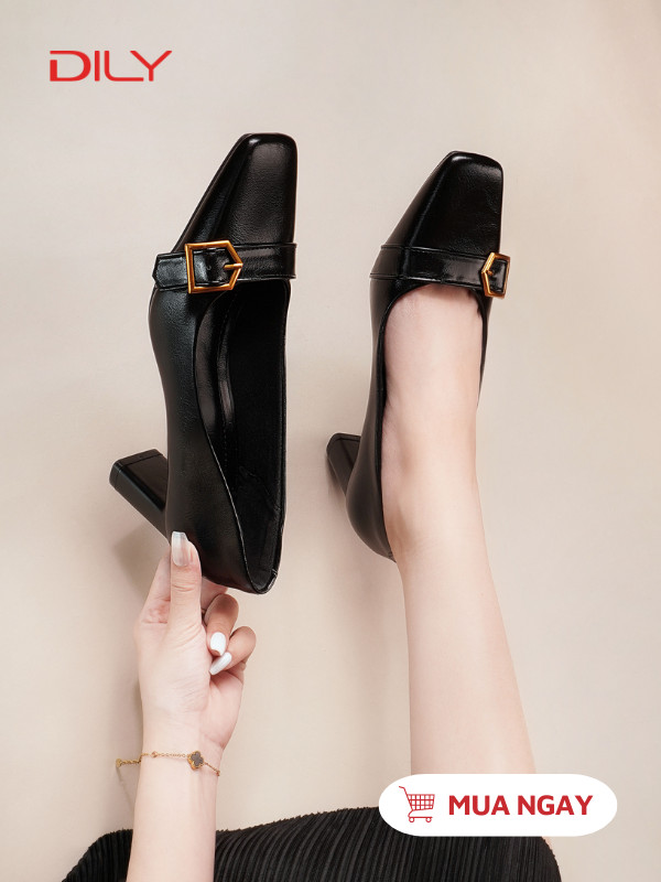 Giày cao gót mũi vuông gắn chi tiết khóa thanh lịch AA0458 - DILY