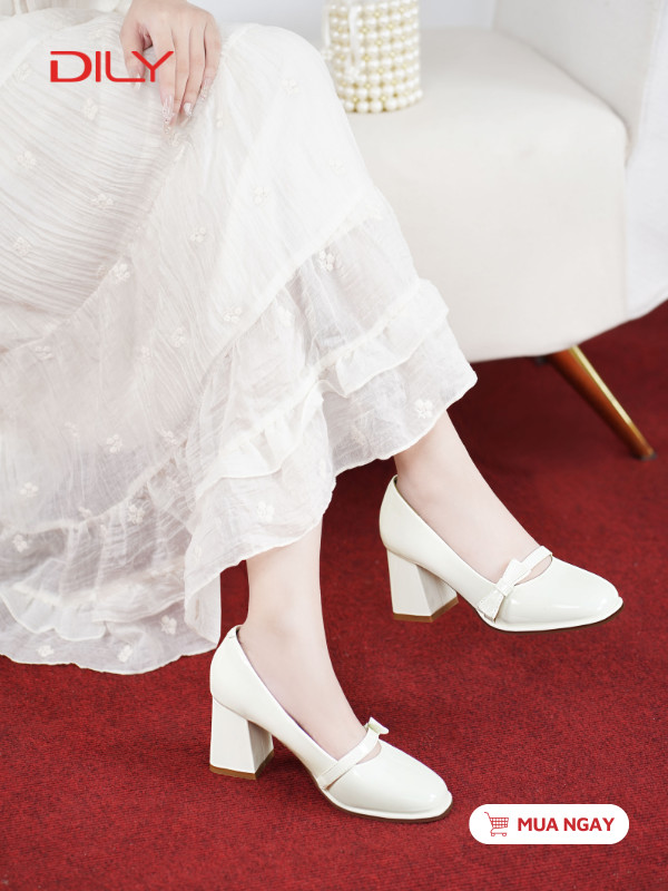 Giày cao gót da bóng phối quai nơ trẻ trung DL0567 - DILY