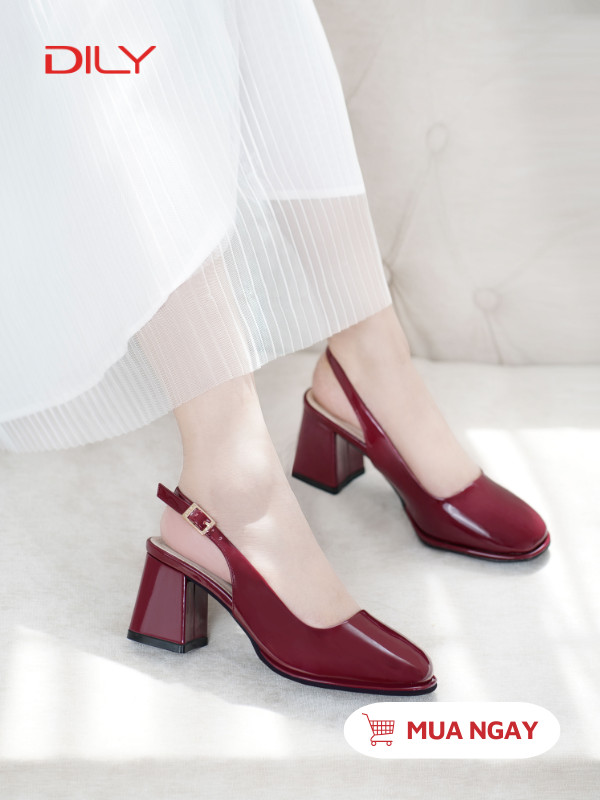 Giày slingback cao gót mũi vuông thanh lịch DL0560 - DILY