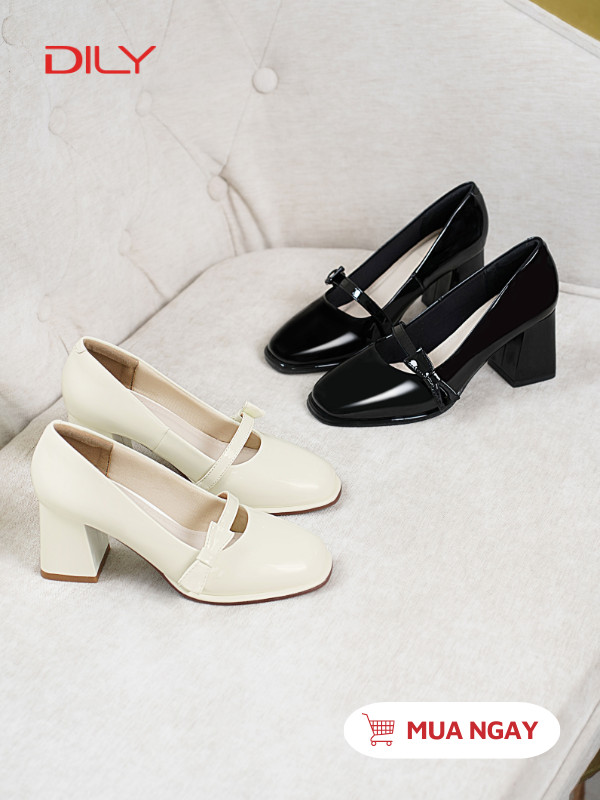 Giày cao gót quai ngang đính nơ thanh lịch, gót vuông cao 6.5cm DL0567 - DILY