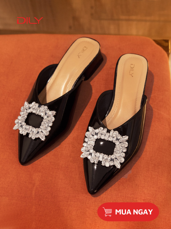 Guốc bít mũi nhọn đính tag đá vuông sang trọng AA0400 - DILY