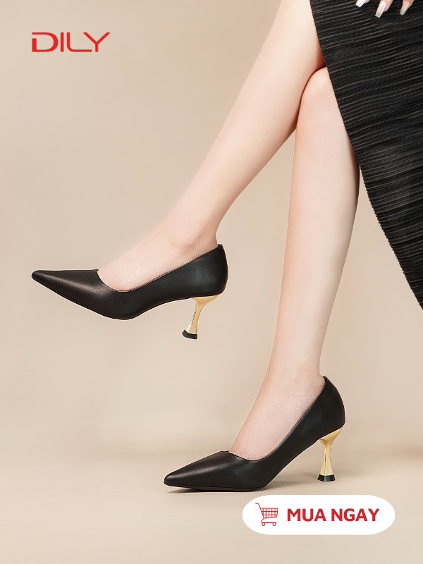 Giày cao gót mũi nhọn tôn chân, gót nhọn ánh vàng sang trọng AA0459 - DILY