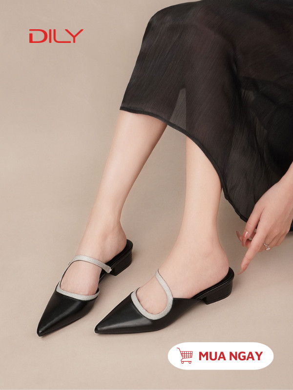Mules mũi nhọn phối quai kim tuyến sang trọng AA0490 - DILY