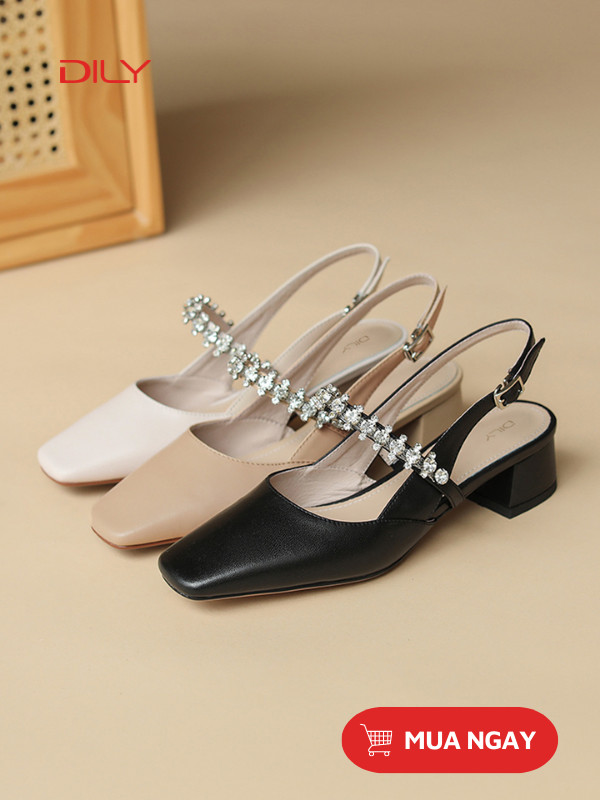 Giày slingback đế vuông quai ngang đính đá AA0367 - DILY