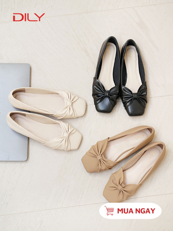 Giày búp bê mũi vuông phối nơ xinh xắn DL0569 - DILY