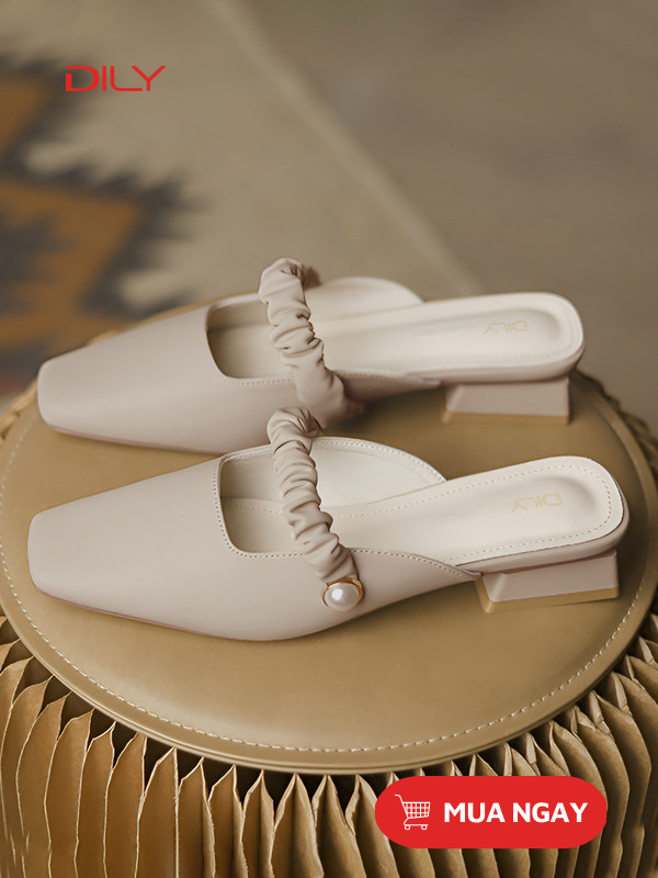 Guốc mules quai nhún đính hạt tiểu thư AA0383 - DILY