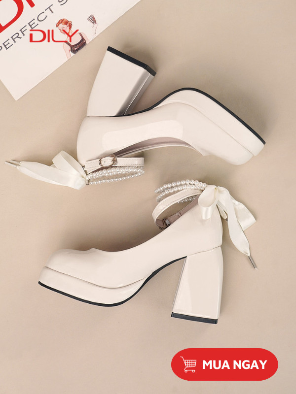 Giày Mary Jane quai ngọc trai cột nơ điệu đà AG0126 - DILY
