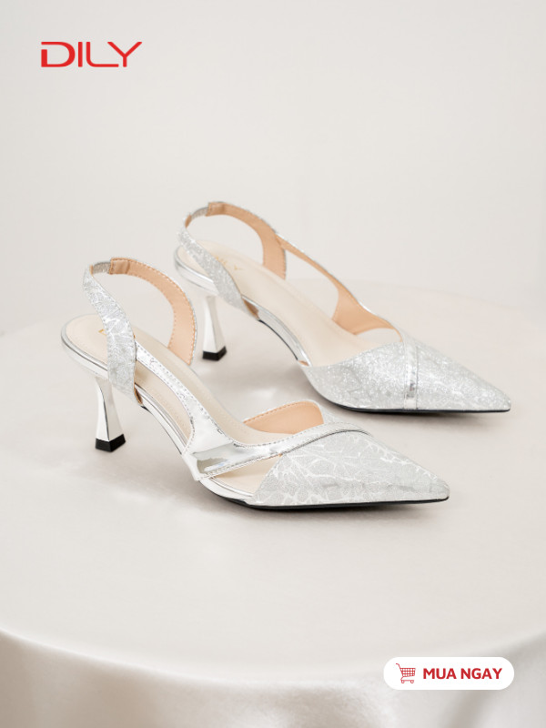 Giày slingback cut-out tôn chân, da phủ nhũ cao cấp DL0685 - DILY
