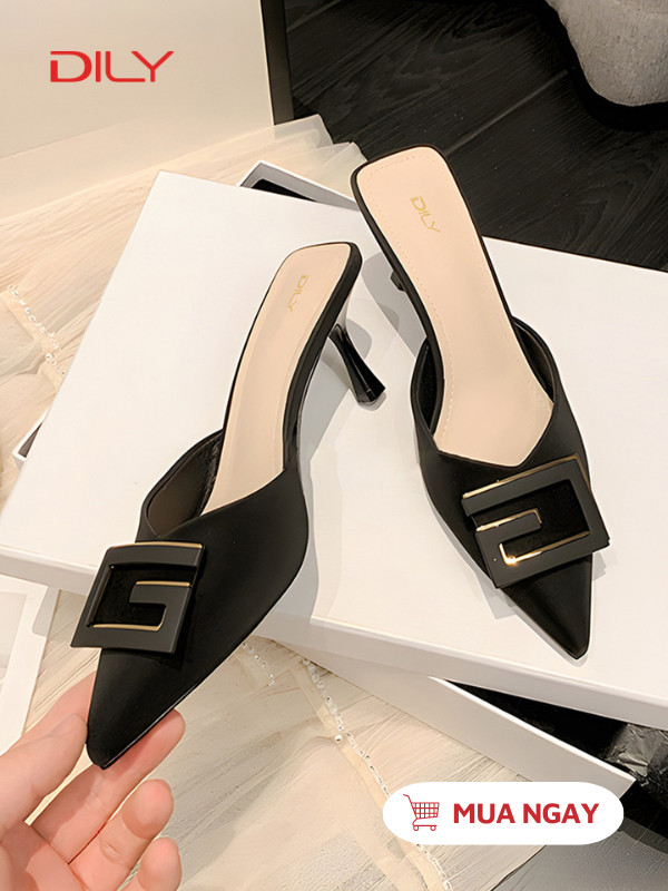 Giày mules nữ cao gót, khóa chữ G sang trọng AA0353 - DILY