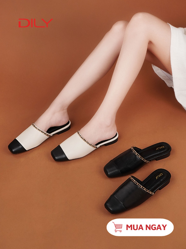 Mules mũi vuông gắn khóa xích trendy AA0483 - DILY