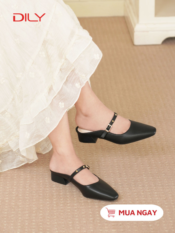 Guốc sục mũi vuông quai đính đá thanh lịch DL0588 - DILY
