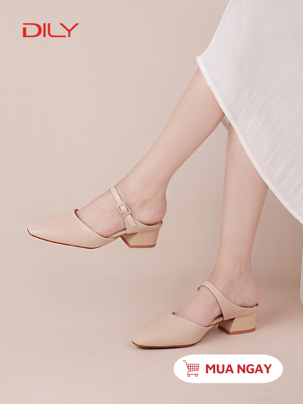 Giày mules mũi vuông, quai đính khóa sang trọng AA0499 - DILY