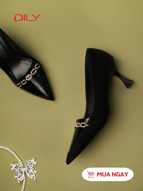 Giày cao gót phối da, gắn khóa kim loại sang trọng AA0460 - DILY