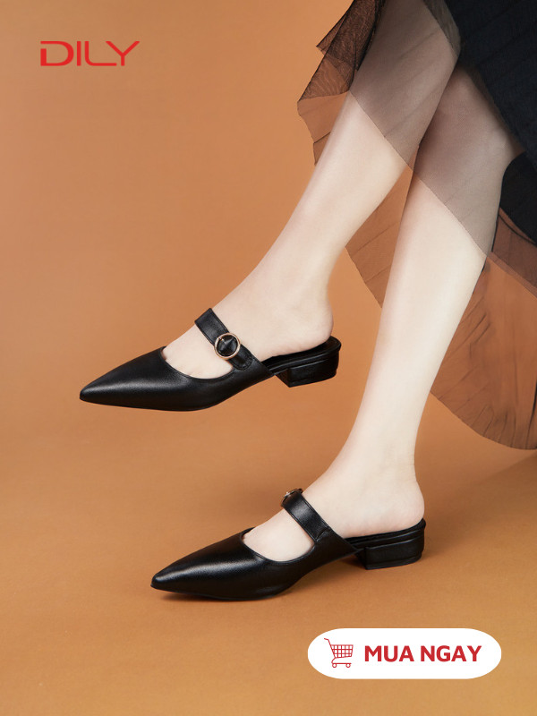 Mules mũi nhọn trẻ trung, đế thấp tiện dụng AA0426 - DILY