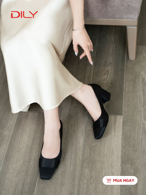 Giày cao gót mũi vuông, chất lụa satin sang trọng DL0625 - DILY