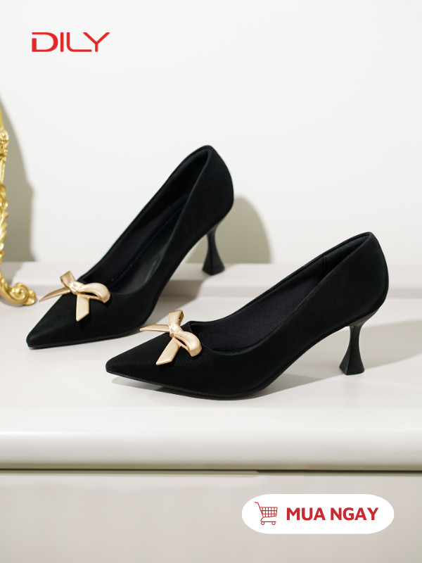 Giày cao gót thiết kế mũi nhọn phối khóa nơ sang trọng cao 6.5cm DL0568 - DILY