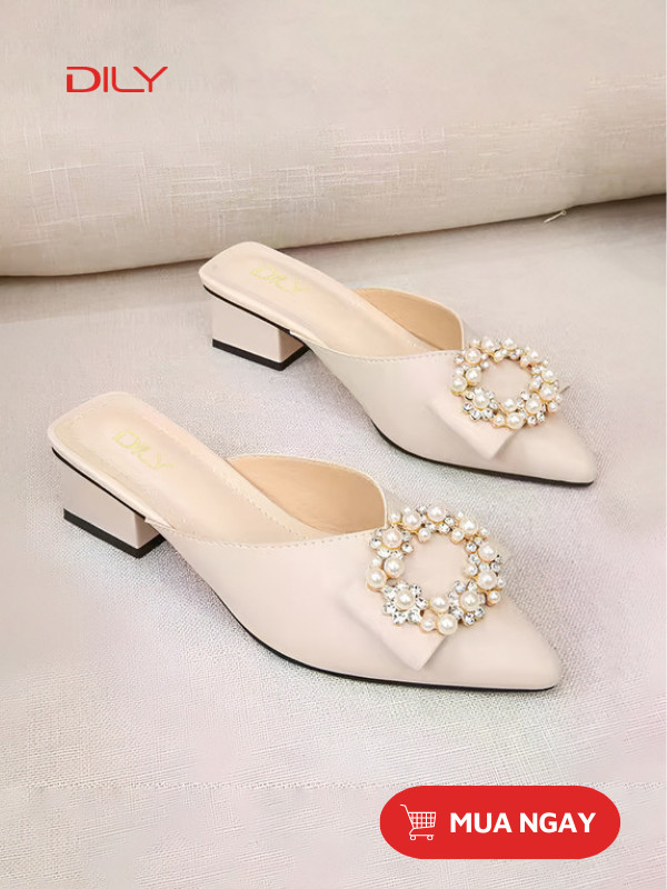 Guốc mules nữ gắn khóa tròn đính hạt tinh tế AA0401 - DILY