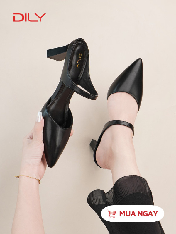 Giày Mules cao gót mũi nhọn, phong cách tối giản AA0454 - DILY