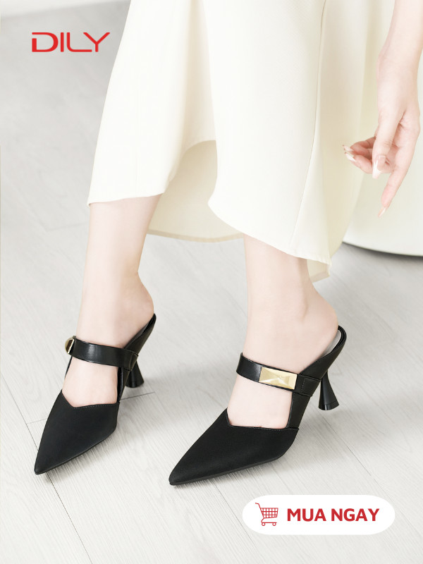 Guốc sục mũi nhọn quai ngang phối khóa thời thượng DL0589 - DILY