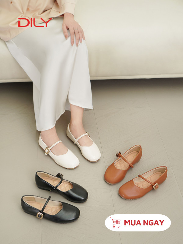 Giày búp bê mũi tròn kèm quai eo xinh xắn AA0438 - DILY