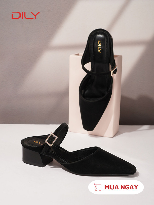 Giày mules mũi vuông, quai đính khóa sang trọng AA0499 - DILY