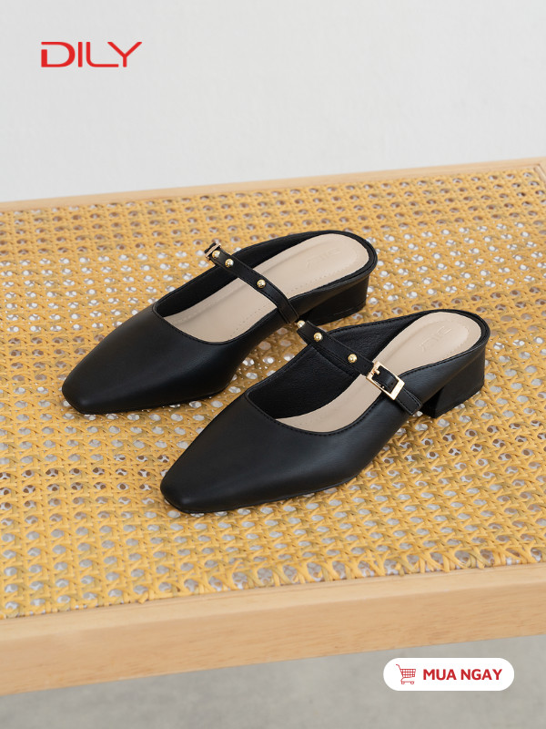 Guốc sục mũi vuông quai ngang đính đá DL0588 - DILY