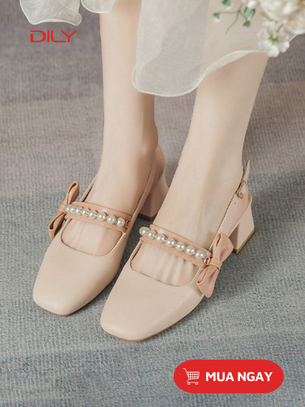 Giày cao gót búp bê quai nơ đính hạt tiểu thư AA0352 - DILY