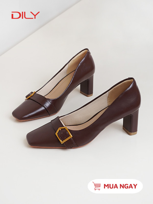 Giày cao gót mũi vuông phối quai ngang thanh lịch AA0458 - DILY