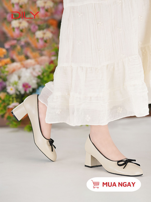 Giày búp bê cao gót đính nơ xinh xắn DL0553 - DILY