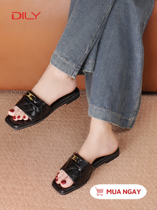 Dép bệt mũi vuông thiết kế chỉ nổi sang trọng DL0528 - DILY
