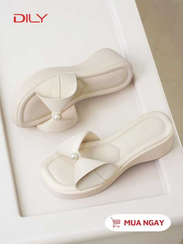 Dép bánh mì quai nơ đính ngọc trai DL0597 - DILY