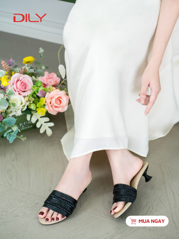 Dép guốc gót nhọn quai ngang cách điệu DL0613 - DILY