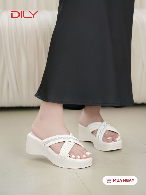 Dép bánh mì quai chéo đính đá DL0604 - DILY