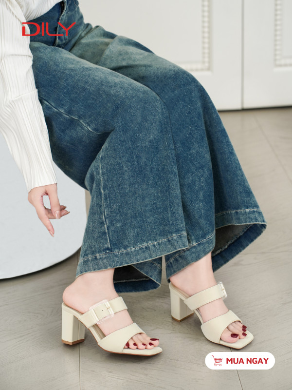 Dép cao gót quai ngang phối khóa trong suốt thanh lịch DL0615 - DILY