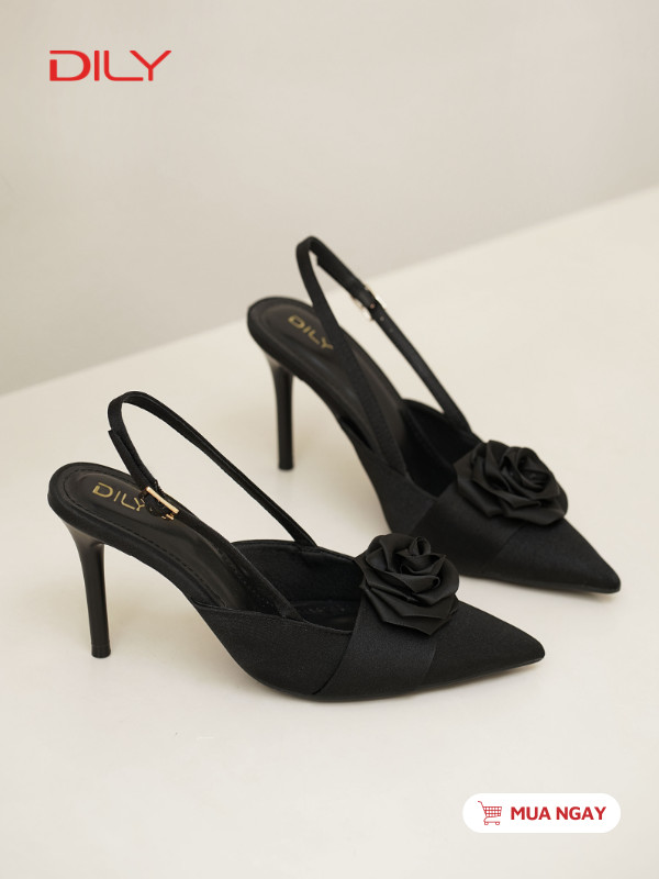 Slingback vải lụa satin đính hoa thời thượng DL0524 - DILY