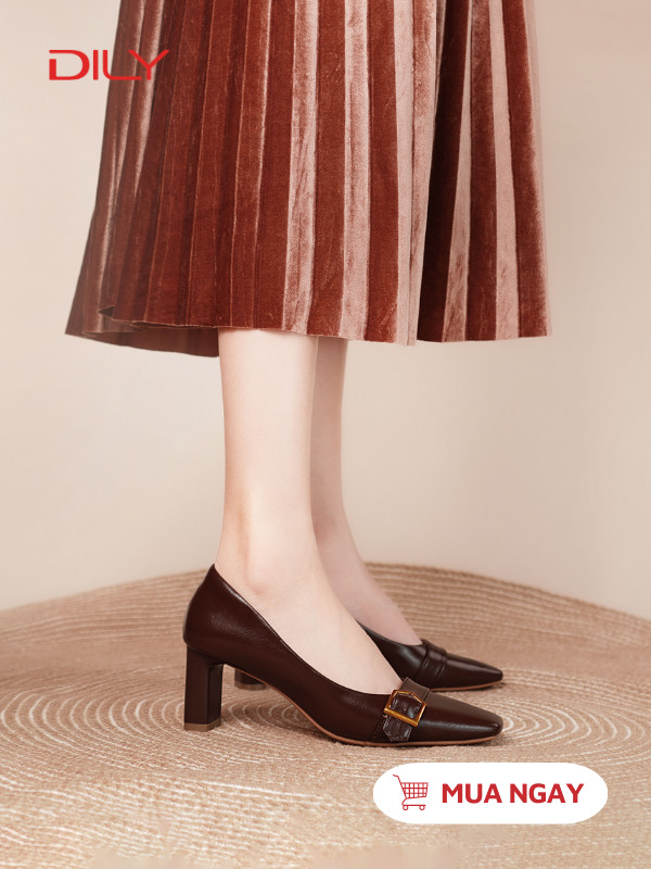 Giày cao gót mũi vuông gắn chi tiết khóa thanh lịch AA0458 - DILY