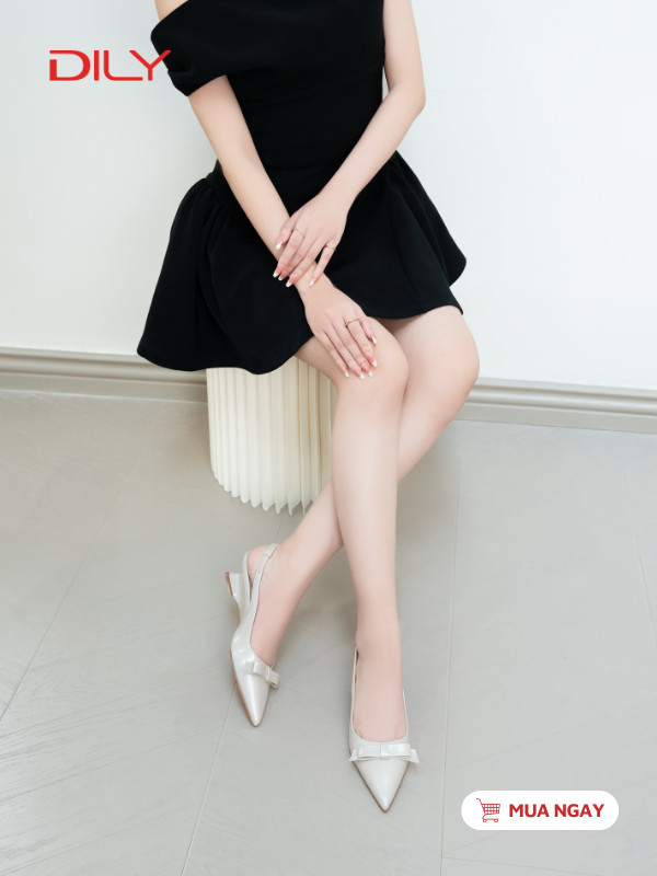 Giày slingback mũi nhọn phối nơ trẻ trung DL0631 - DILY