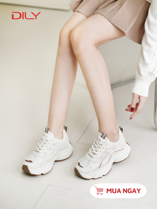 Sneaker chunky phối màu trắng nâu năng động AG0137 - DILY