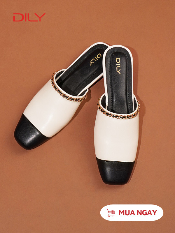 Mules thiết kế mũi vuông quai gắn xích sang trọng AA0483 - DILY